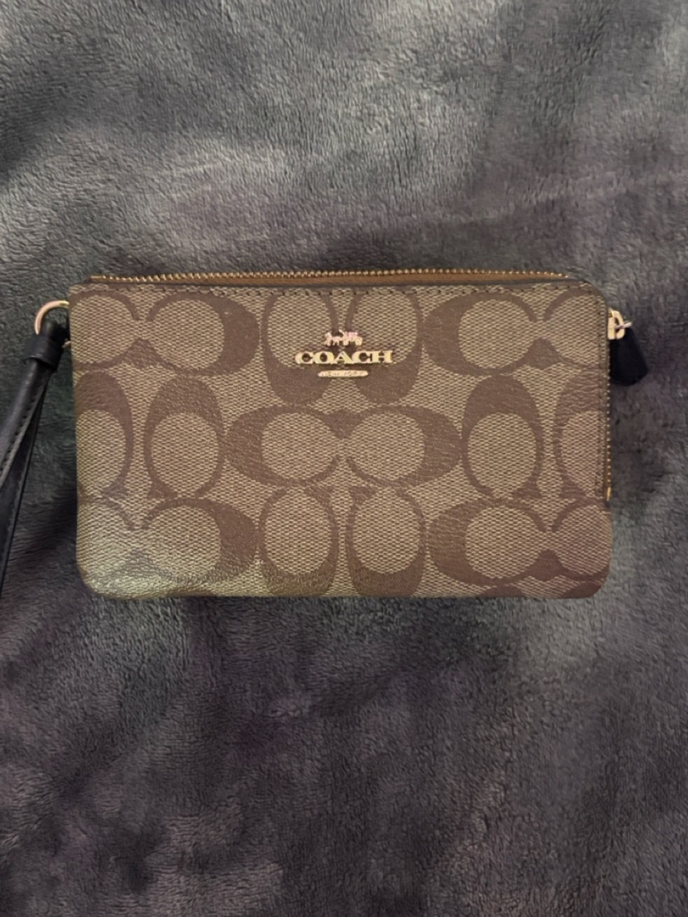 Coach Signature Brown and Black Canvas Wristlet